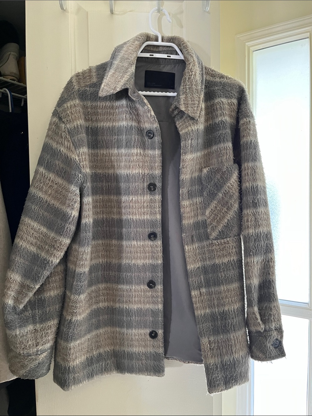 OAK + FORT  plaid Jacket in Gray and Taupe